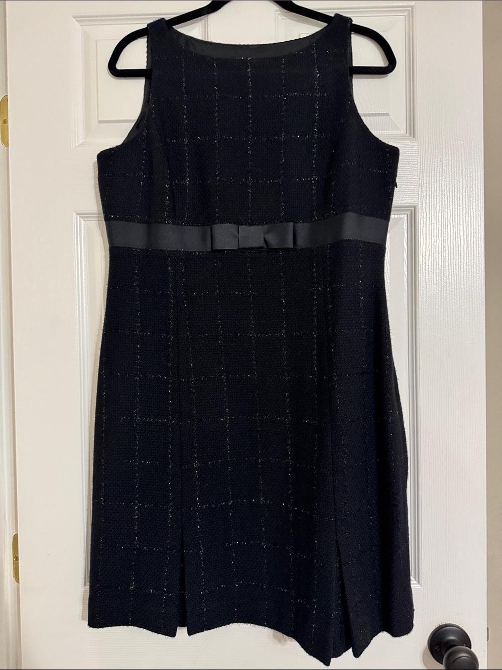 Inc Classic Black Sleeveless Bow-Waist Dress with silver sparkle.